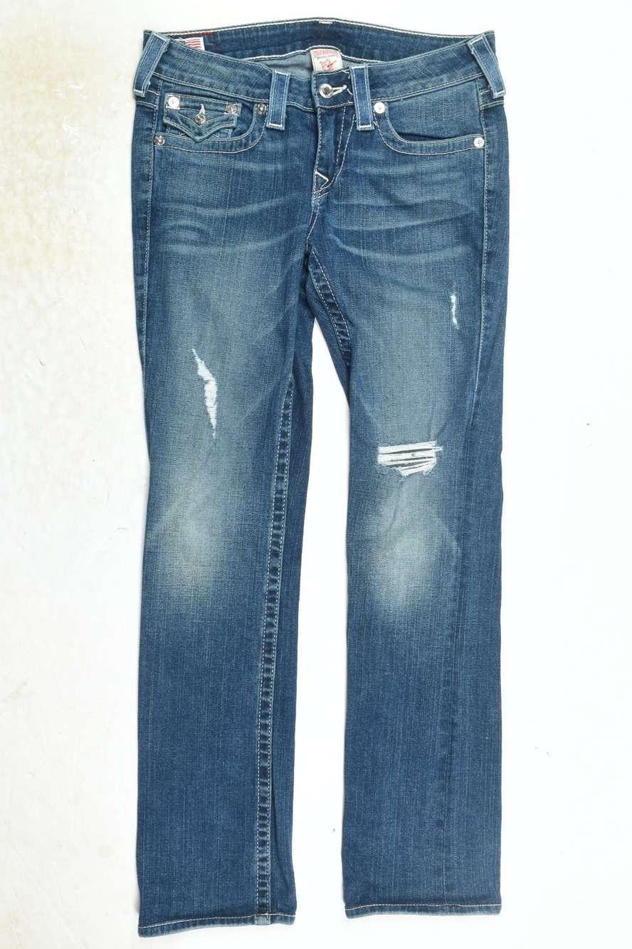 True Religion Billy Disco Fever Flap-Pocket Jeans Womens 28 Blue Low Rise Boot